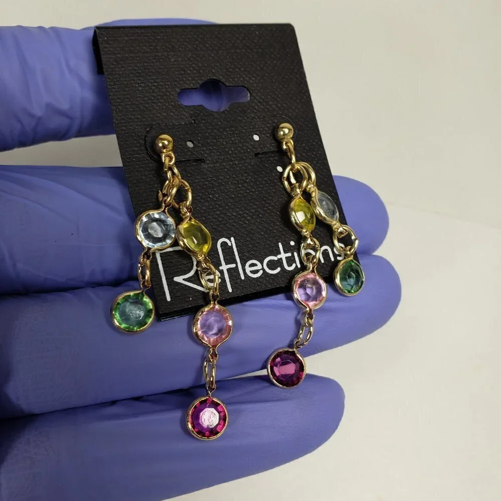 Gold tone Chain Drop Earrings Multicolor Crystal Dangles Stylish Women's Jewelry